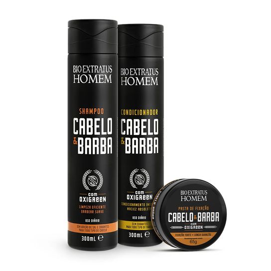 Kit Cabelo e Barba Shampoo, Condicionador e Pasta